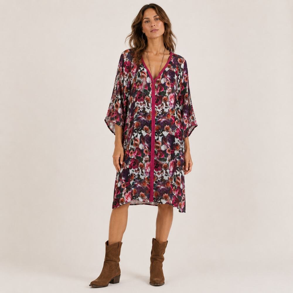 Johnny Was 2J workshop Floral Caftan Dress Vneck Boho sz Small